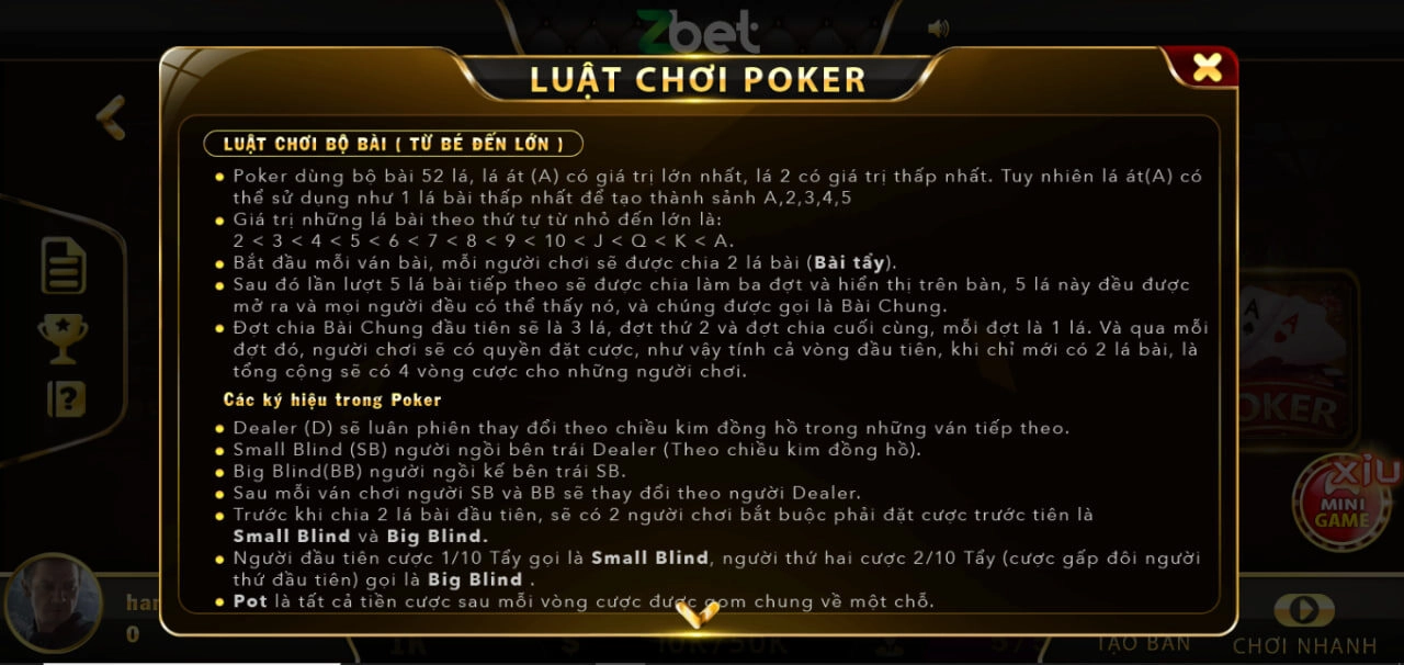 Luật chơi Poker Zbet ngắn gọn và dễ hiểu