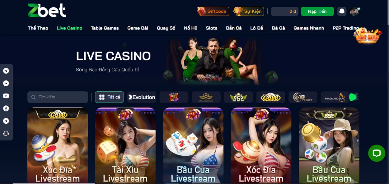 Casino Zbet với rất nhiều trò chơi hấp dẫn